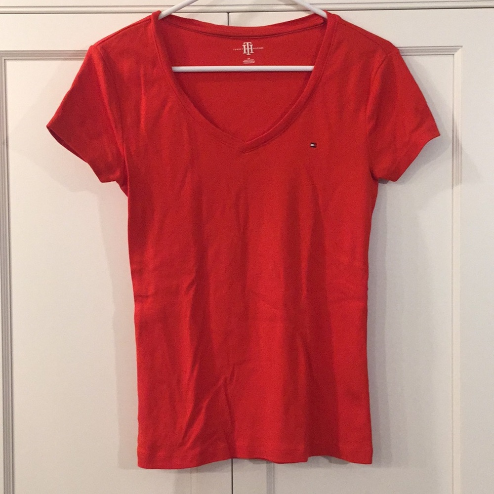 Tommy Hilfiger Red V Neck Tee Shirt